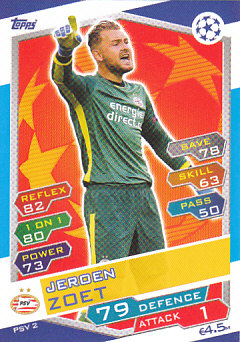 Jeroen Zoet PSV Eindhoven 2016/17 Topps Match Attax CL #PSV02